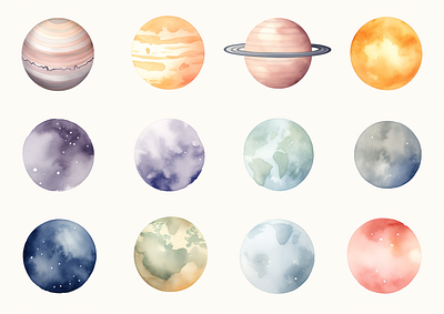 Watercolor planets clipart illustration space watercolor