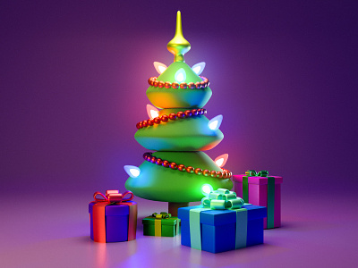 Christmas Tree 3d christmas christmas tree gifts lights presents purple render violet