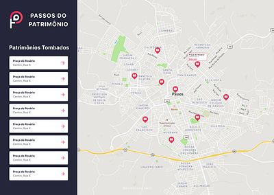Dashboard Passos do Patrimônio city dark desktop map mobile purple turist ui