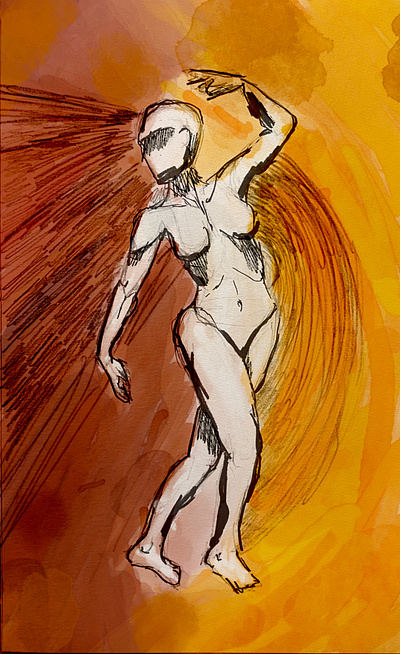 Ink and watercolor - Female gesture drawing digital art drawing female gesture illustration ink pencil pose procreate sketch texture textured paper watercolor woman