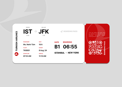 Daily UI Challenge #024 ; Boarding Pass Design Turkish Airlines 3d airlines animation app boarding branding challenge dailyui design figma illustration logo motion graphics pass product qr turkish ui ux web