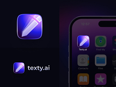 Texty.ai App Icon ai android app appicon branding copywriting dark ui gradient ios logo mobile ui