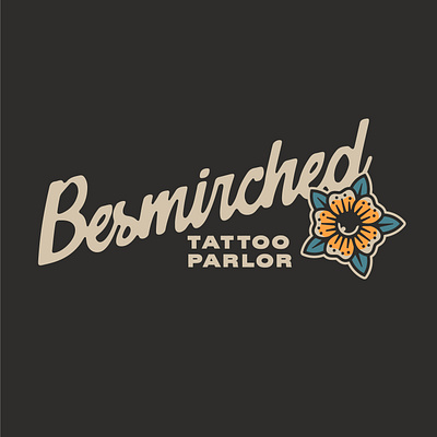 Besmirched Tattoo Parlor brand flower logo script tattoo