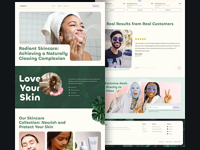 Natural Beauty Products Website app beauty cards dailyui dailyuichallenge design desktop footer glassmorphism green homepage landingpage mobile natural skincare ui