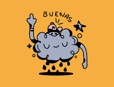 Buenas blackandwhite character cloud design draw gorra happy hat illustration rain sky vector yellow