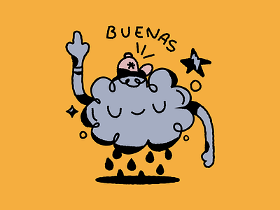 Buenas blackandwhite character cloud design draw gorra happy hat illustration rain sky vector yellow