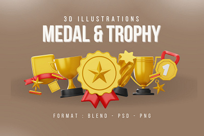 Medal & Trophy 3D Icon Pack 3d 3d medal 3d medals 3d trophy icon illustration medal medals trophy
