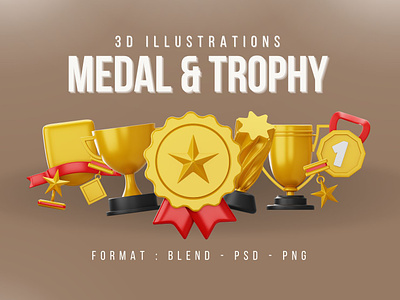 Medal & Trophy 3D Icon Pack 3d 3d medal 3d medals 3d trophy icon illustration medal medals trophy
