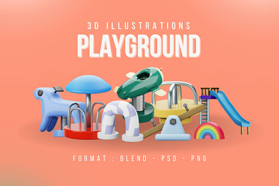 Kids Playground - 3D Illustrations 3d 3d icon 3d illustration 3d playground icon illustration kid kids kids playground playground