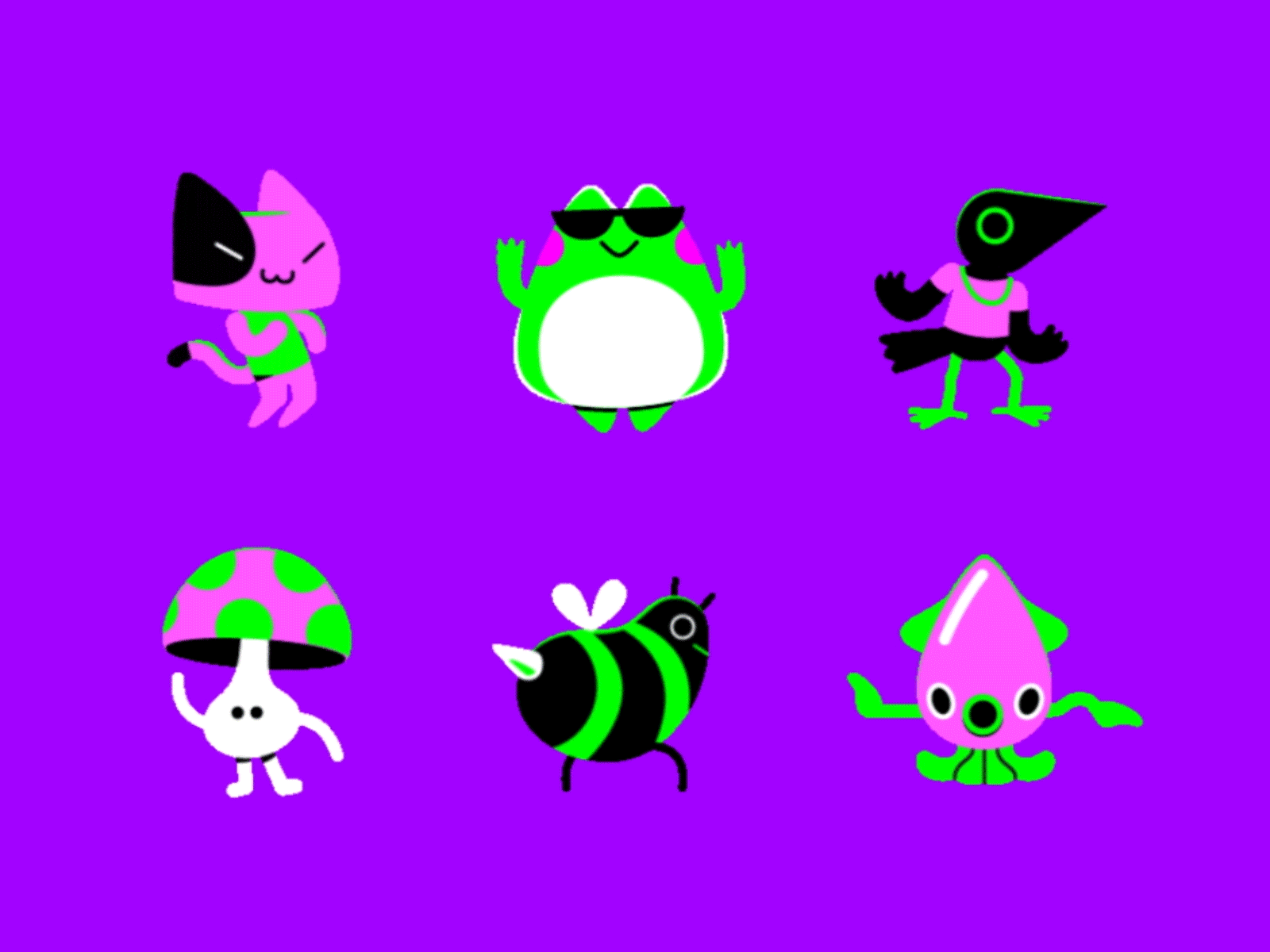 Tap Tap Music Game Character Design animation cat character design crow frog game graphic design illustration motion graphics mushroom music squid