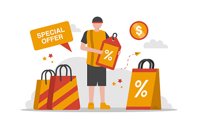 Sale and Offer flat vector illustration advertisement