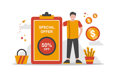 Sale and Offer flat vector illustration advertisement