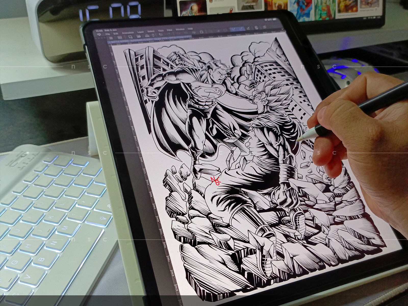 BATTLE SUPERS - Superman vs Goku [inking process] by NSC.gd on Dribbble