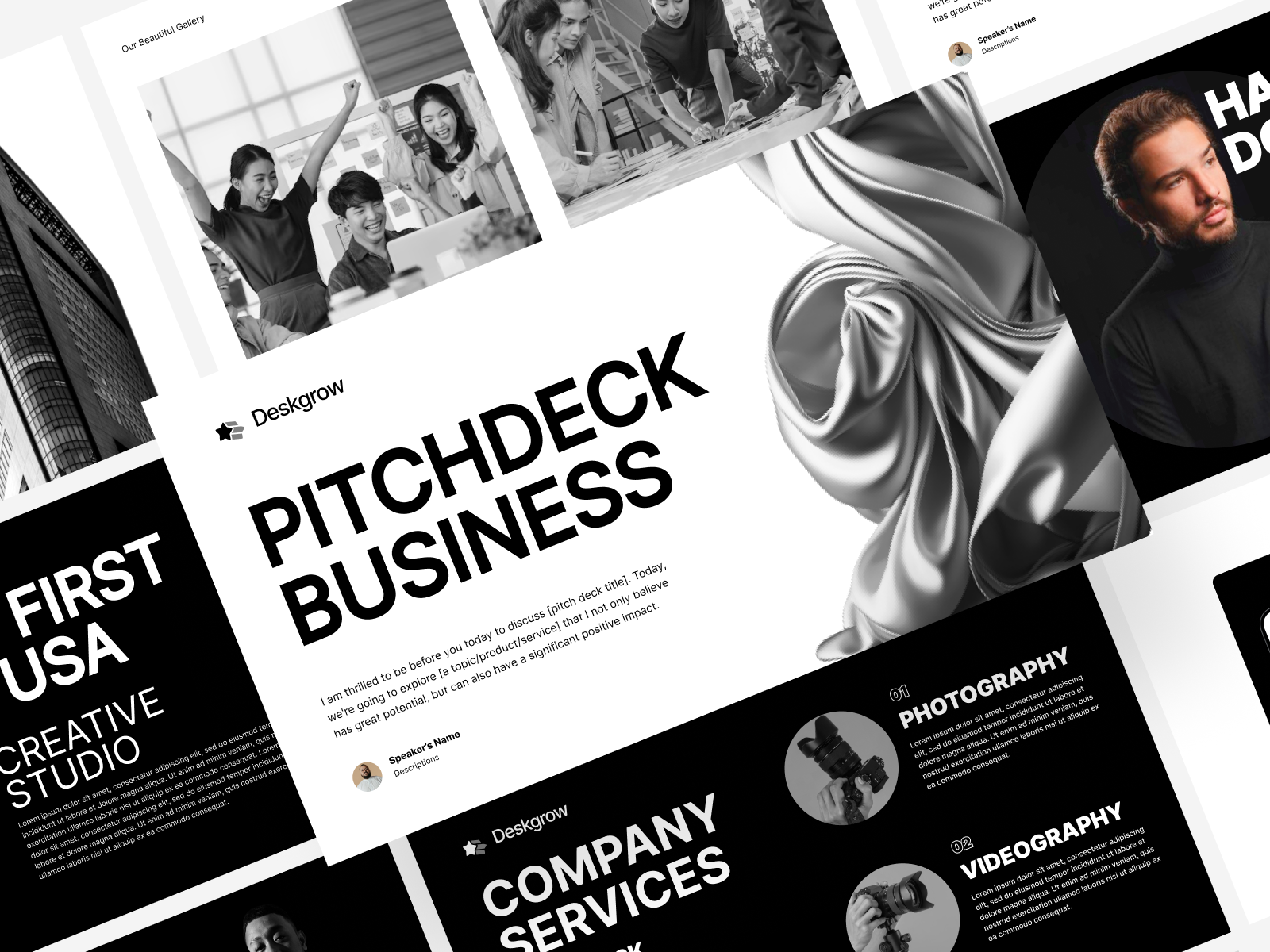 Deskgrow - Pitchdesk Business angel investors business presentation chart color changing customizable deck drag and drop easy to use element figma funding google slides growth pitchdeck powerpoint presentation template slides startup tech ui venture capital