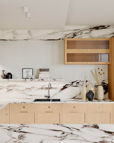 3D Interior renderings of sandal wood style apartment