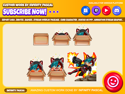 😼🔫Custom Cat Chibi Agent Sub or Bit Badges😼🔫 artwork box cat custom emotes twitch design discord emotes facebook emotes graphic design gun illustration loyalty badges open commission original twitch emotes twitchemotes unique youtube emotes