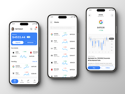 Stock Market Trading App Design appdesign carousel chart dashboard deposit dribbbleshot graph herobanner minimalui navigationbar portfolio stickybutton stockmarket tradingapp uidesign uxdesign wallet withdraw