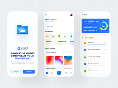 (Acloud) Cloud Management Mobile Application Design android application apps best blue clean cloud design file hire ios minimal mobile seamless software top ui upload ux