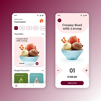 Ice Cream Mobile App UI cream dailyui figma ice icecream mobileapp ui uidesign uiux ux uxdesign