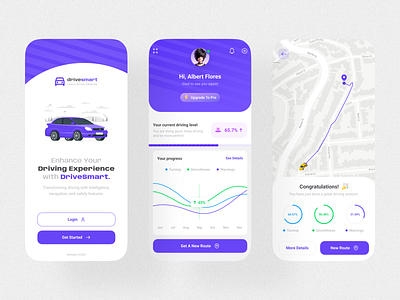 (DriveSmart) Driving School Mobile Application android applications apps best car driving clean design designer driving school hire ios minimal mobile purple tech ui ux