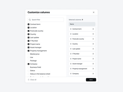 Pop Up for Customizing Table View appdesign components customazing dashboard ui design design sysytem figma filter instant interface modal popup settings sort ui ui kit userexperience userinterface ux webdesign