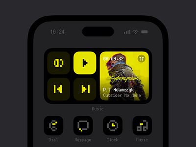 Music Player Card app clock cyberpunk dark desktop dial earphone icon ios launcher logo message music pixel sound system ui ux yellow