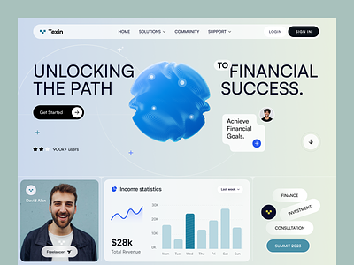 Texin - Financial Platform 3d ai animation b2b b2c data design finance fintech landing page marketing minimal najmul popular shot saas saaslanding ui visual design web design website