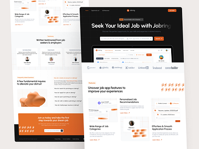 Jobring: Job Board App (Landing Page) app board branding concept design hero illustration job landing page logo minimalist mobile opportunity trending ui ux web website