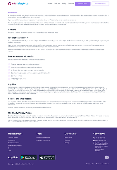 Zillasalesforce Privacy policy ui