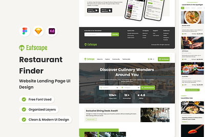 Eatscape - Restaurant Finder Website Landing Page application apps design landing layout restaurant ui ux website