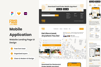 Food Finder - Mobile App Website Landing Page application apps design landing layout ui ux website