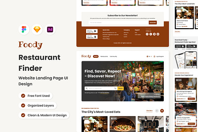 Foody - Restaurant Finder Website Landing Page application apps design landing layout ui ux website