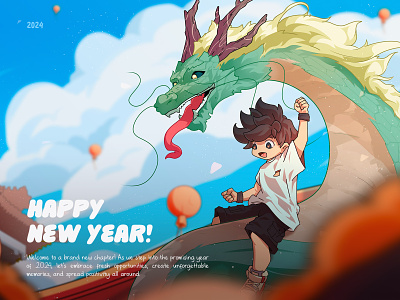 2024 - The Year of Wood Dragon 2024 background character character design chinese dragon fun graphic design illustration mascot mascot character mascot design new year sky ui