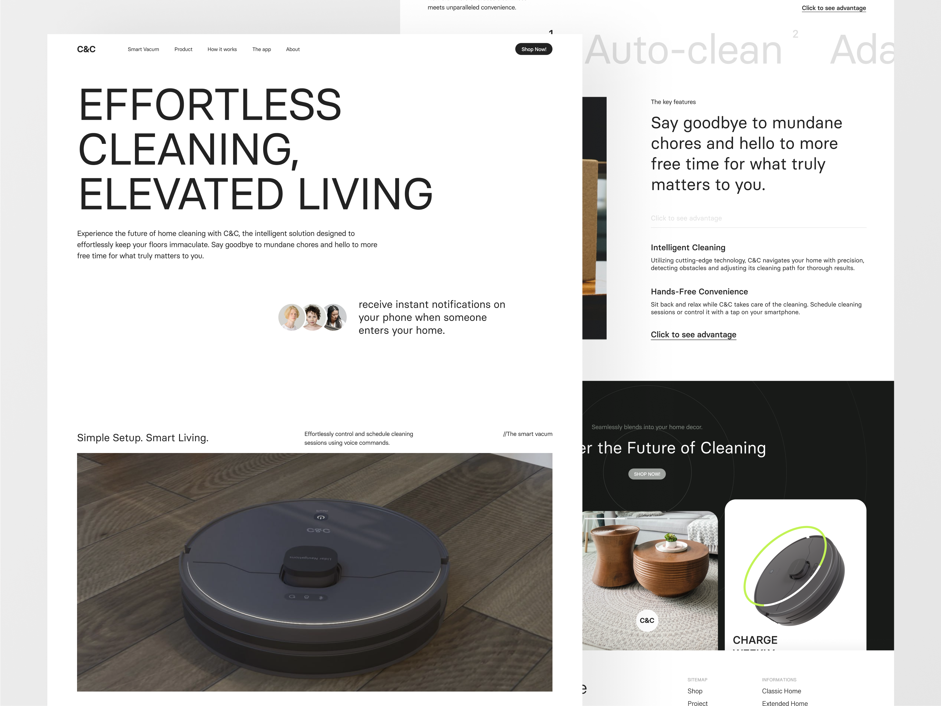 IOT Smart Vacuum Cleaner - Landing Page 3d design animation clean home page iot landing page landingpage minimal minimalis pixelate saas site smartapp swiss design ui ui design uiux web web design website