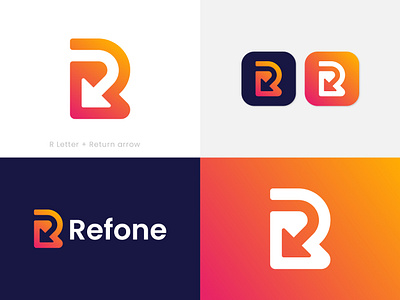 Refone R + Return Arrow logo design 3d logo 99designs abstract logo apps logo colorful creative gradient icon logo illustration logo logo designs modern logo r arrow logo r lettermark r logo r return logo r wordmark restore uiux unique logo