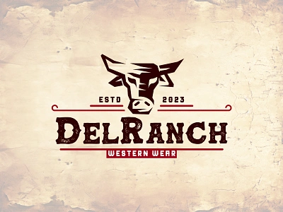 DelRanch a Western Wear Brand Logo Design bull bull logo cowboy cowboy logo logo designer logo maker patch patch design patch work ranch ranch logo rancher retro logo rodeo rodeo logo vintage logo western western brand western patch western wear