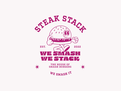 Brand Design - Steak Stack badge branding burger branding burger identity cartoon burger cartoonish design fast food identity graphic design illustration logo mascot t shirt design typography vector vintage vintage t shirt vintage design