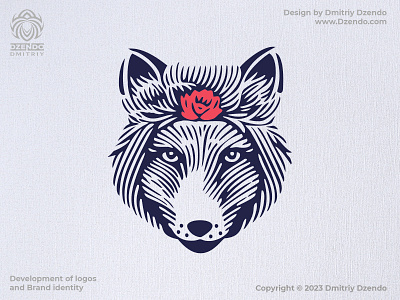Fox face with rose branding buy logo cute engraving style floral flower fox logo logo designer portrait rose