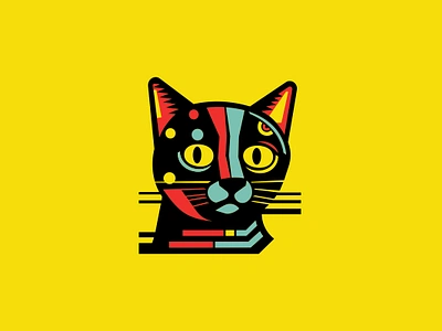 Surrealist Cat Logo animal branding cartoon cat design emblem geometric head icon identity illustration kitty logo mark modern pet surrealist symbol vector yellow