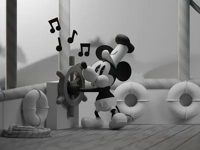 Steamboat Willie (turntable animation) 3d b3d black and white blender disney mickey model steamboat willie turntable