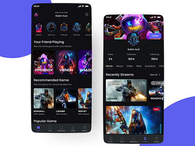 Gaming App Design app app design branding design game gamin app design gaming website illustration pabge game streaming app ui ui ux design user interface design ux ux design
