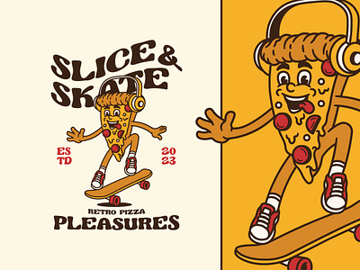 Pizza Skate brand brand identity branding cartoon character classic cute design graphic design illustration junk food logo mascot old style pizza retro vector vintage
