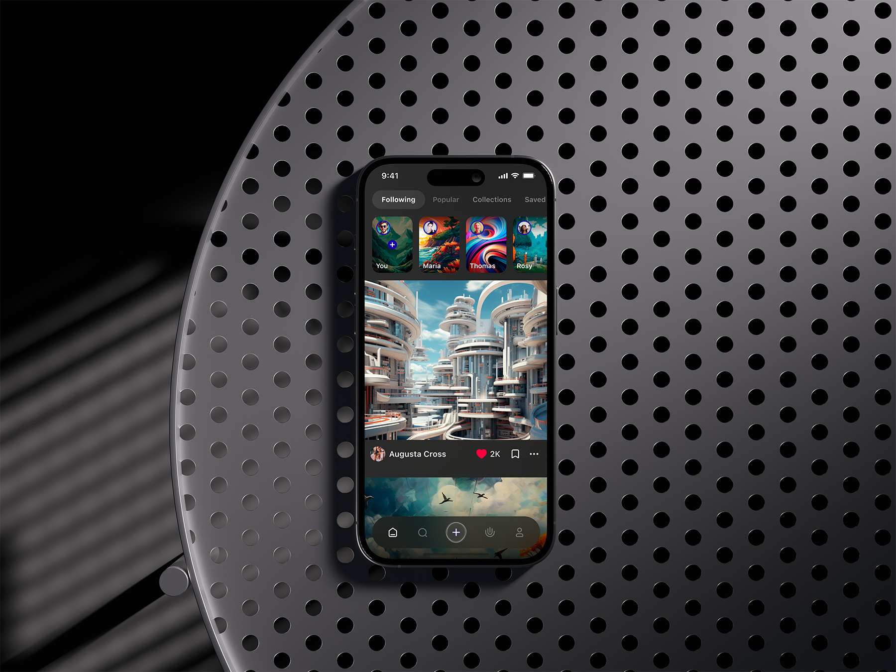 AI Social Network : 'Creator Community' ai app artificial intelligence design interactive interface ios leonardo midjourney mobile ui