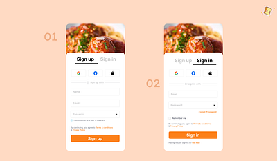 🎨Design Tale : Sign up & Sign in Screens app design figma foodapp mobile screens screens signin signup ui uiux ux