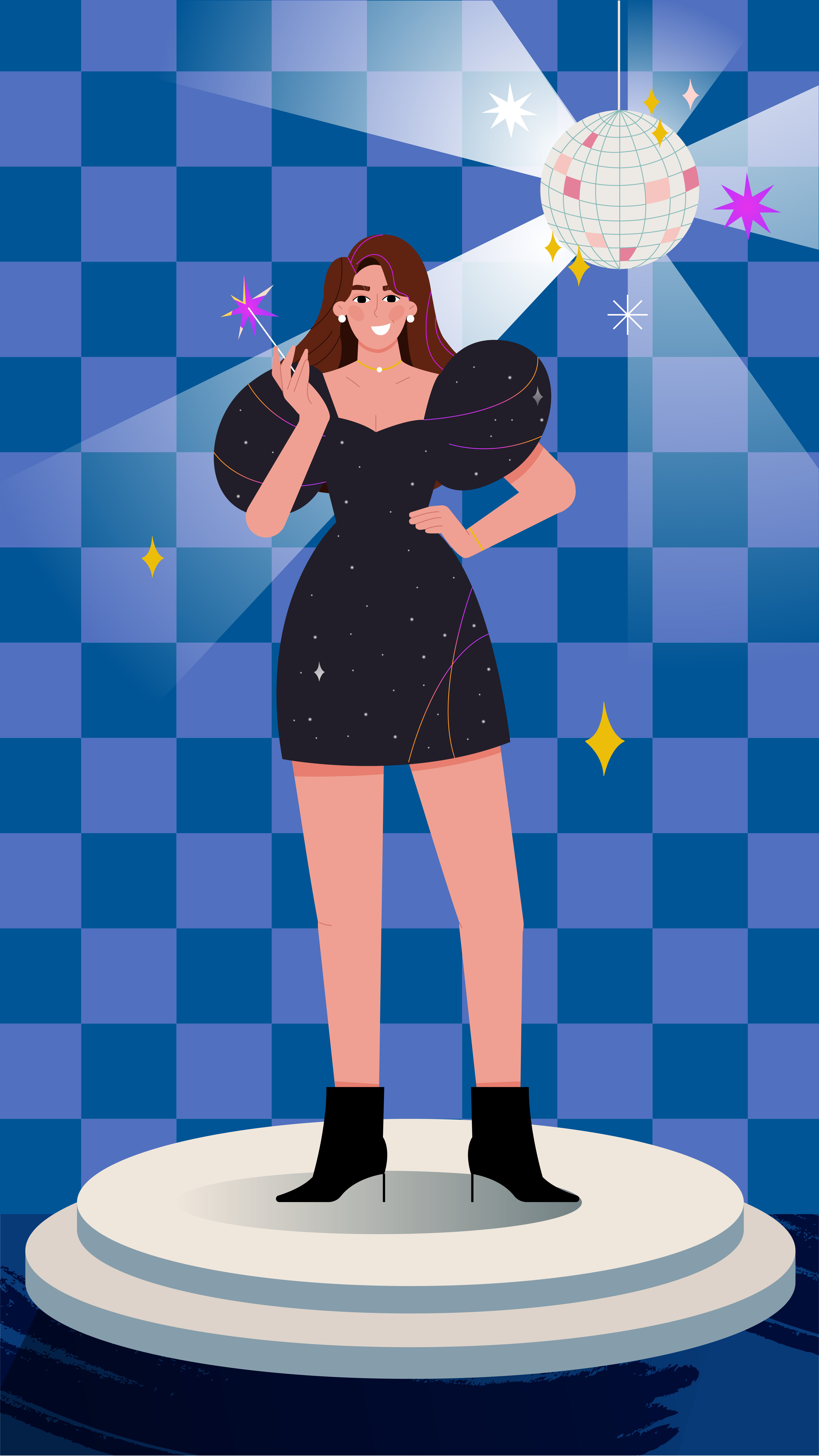 Party 2d character design dress girl illustration newyear party shine