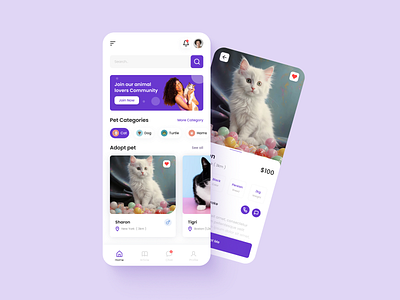 Pet Adoption Mobile App UIUX Design adoption animal app cat dog minimal minimalist mobile pet pet adopt pet adoption pet app pet care pet rescue pet store petshop social uidesign uiux uxdesign