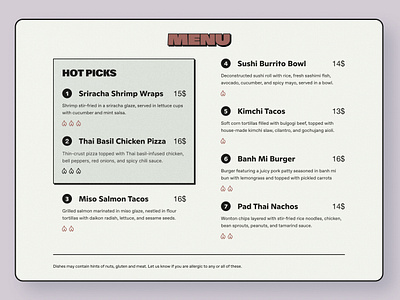 DAY 043 / FOOD MENU abc grotesk daily ui food food menu foodie grain menu restaurant ui