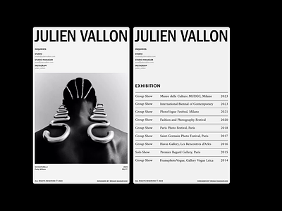 Julien Vallon black and white design landing page layout minimal photographer typography ux web