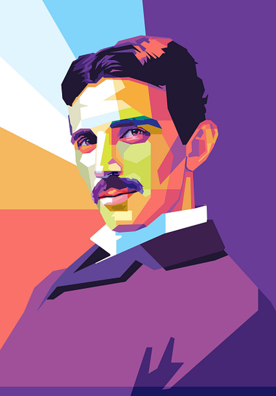 Nicola Tesla pop art portrait art cartoon design figure illustration inspirational pop art portrait scient scientist vector wpap