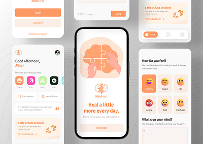 Mental Health Online Therapy App app design design figma mental health mobile app therapy ui uiux uiuxdesign ux